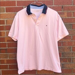 Tommy Hilfiger Men’s Polo Shirt Pink Navy Collar
